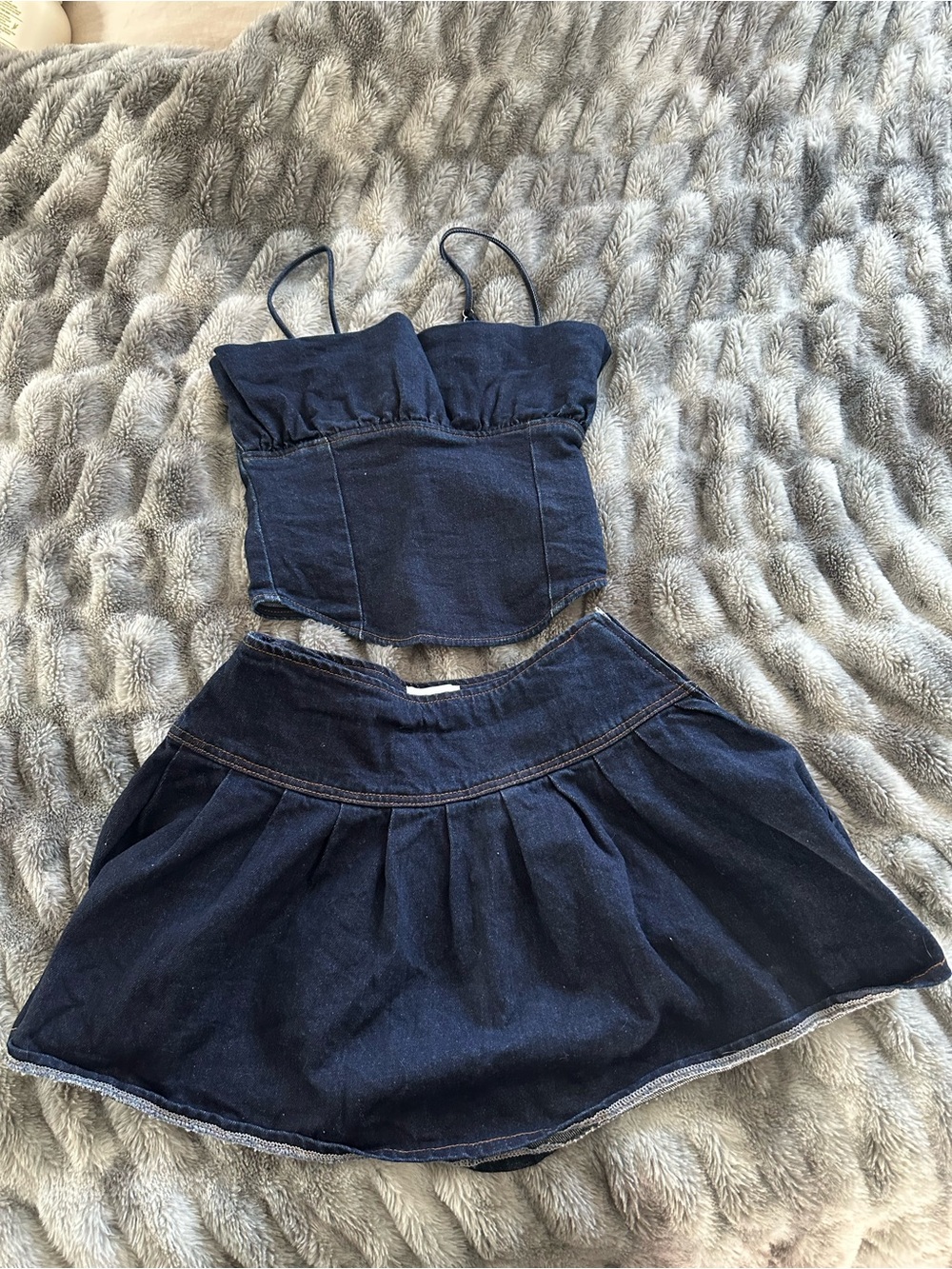 Meshki Dark Blue Denim Two-Piece Set